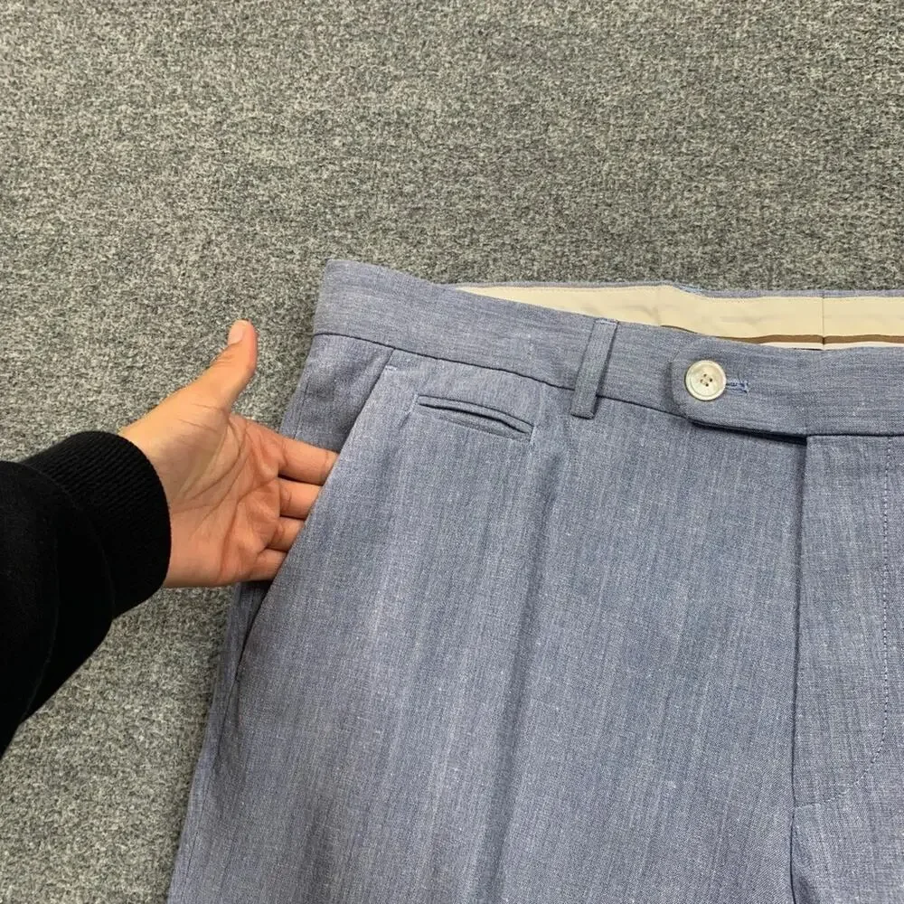 Hugo Boss Pants Mens 36 Blue Gray Cotton Wool Blend Flat Front Dress Trouser